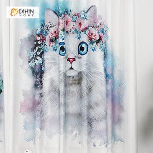 DIHINHOME Home Textile Modern Curtain DIHIN HOME 3D Printed Cute Cats Blackout Curtains ,Window Curtains Grommet Curtain For Living Room ,39x102-inch,2 Panels Included
