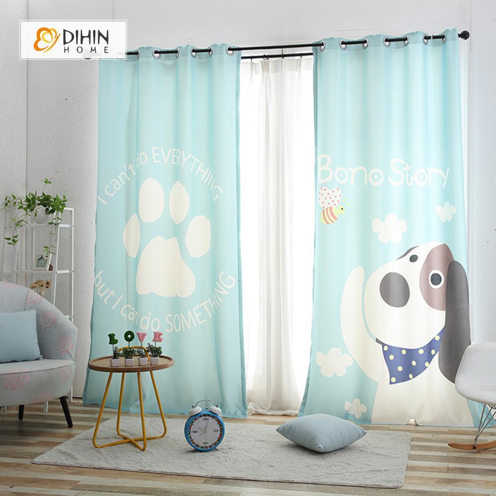 DIHINHOME Home Textile Modern Curtain DIHIN HOME 3D Printed Cute Dog Blackout Curtains ,Window Curtains Grommet Curtain For Living Room ,39x102-inch,2 Panels Included