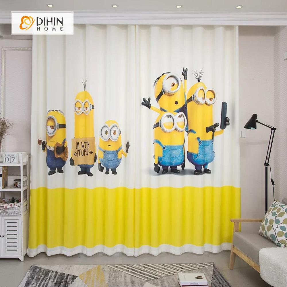 DIHINHOME Home Textile Modern Curtain DIHIN HOME 3D Printed Cute Minions Blackout Curtains ,Window Curtains Grommet Curtain For Living Room ,39x102-inch,2 Panels Included