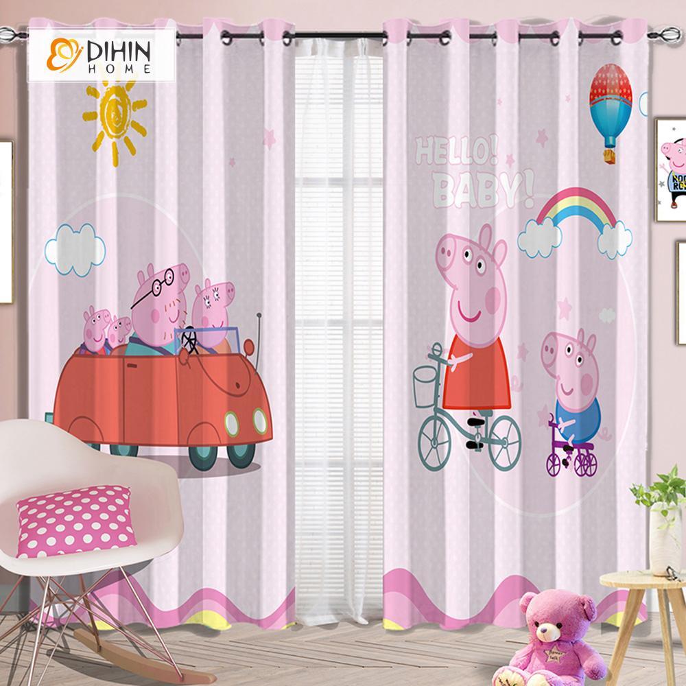 DIHINHOME Home Textile Modern Curtain DIHIN HOME 3D Printed Cute Peppa Pig Blackout Curtains ,Window Curtains Grommet Curtain For Living Room ,39x102-inch,2 Panels Included