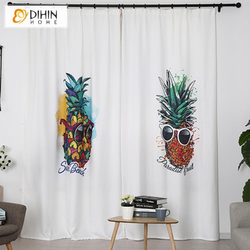 DIHINHOME Home Textile Modern Curtain DIHIN HOME 3D Printed Cute Pineapple Blackout Curtains,Window Curtains Grommet Curtain For Living Room ,39x102-inch,2 Panels Included