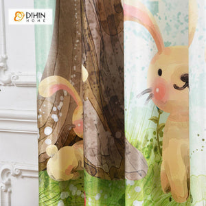 DIHINHOME Home Textile Modern Curtain DIHIN HOME 3D Printed Cute Rabbit Blackout Curtains ,Window Curtains Grommet Curtain For Living Room ,39x102-inch,2 Panels Included