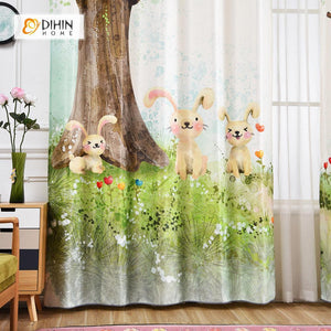 DIHINHOME Home Textile Modern Curtain DIHIN HOME 3D Printed Cute Rabbit Blackout Curtains ,Window Curtains Grommet Curtain For Living Room ,39x102-inch,2 Panels Included