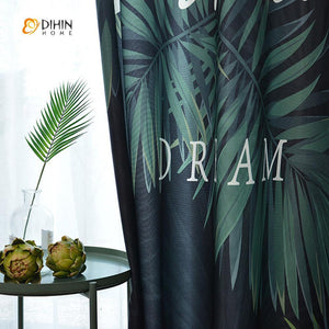 DIHINHOME Home Textile Modern Curtain DIHIN HOME 3D Printed Dark Green Leaves Blackout Curtains ,Window Curtains Grommet Curtain For Living Room ,39x102-inch,2 Panels Included