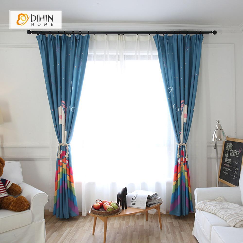DIHINHOME Home Textile Modern Curtain DIHIN HOME 3D Printed Dark Rainbow and Unicorn Blackout Curtains ,Window Curtains Grommet Curtain For Living Room ,39x102-inch,2 Panels Included