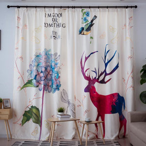 DIHINHOME Home Textile Modern Curtain DIHIN HOME 3D Printed Deer and Dragonfly Blackout Curtains,Window Curtains Grommet Curtain For Living Room ,39x102-inch,2 Panels Include