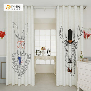 DIHINHOME Home Textile Modern Curtain DIHIN HOME 3D Printed Deer and Rabbit Blackout Curtains ,Window Curtains Grommet Curtain For Living Room ,39x102-inch,2 Panels Included