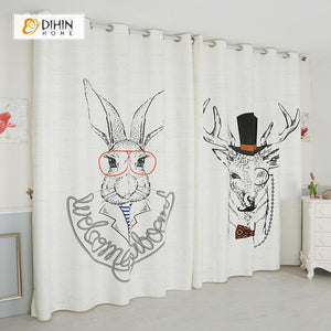 DIHINHOME Home Textile Modern Curtain DIHIN HOME 3D Printed Deer and Rabbit Blackout Curtains ,Window Curtains Grommet Curtain For Living Room ,39x102-inch,2 Panels Included