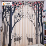 DIHINHOME Home Textile Modern Curtain DIHIN HOME 3D Printed Deer and Tree Blackout Curtains ,Window Curtains Grommet Curtain For Living Room ,39x102-inch,2 Panels Included