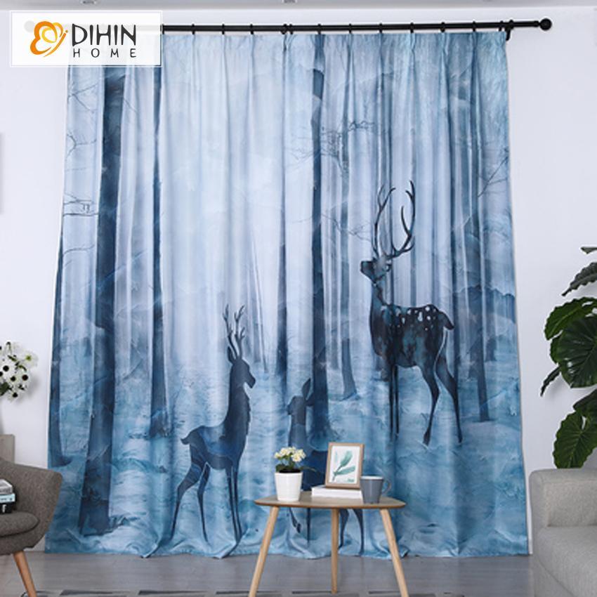 DIHINHOME Home Textile Modern Curtain DIHIN HOME 3D Printed Deer Blackout Curtains,Window Curtains Grommet Curtain For Living Room ,39x102-inch,2 Panels Include