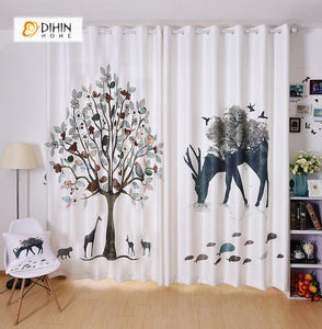 DIHINHOME Home Textile Modern Curtain DIHIN HOME 3D Printed Deer Fish Tree Blackout Curtains ,Window Curtains Grommet Curtain For Living Room ,39x102-inch,2 Panels Included