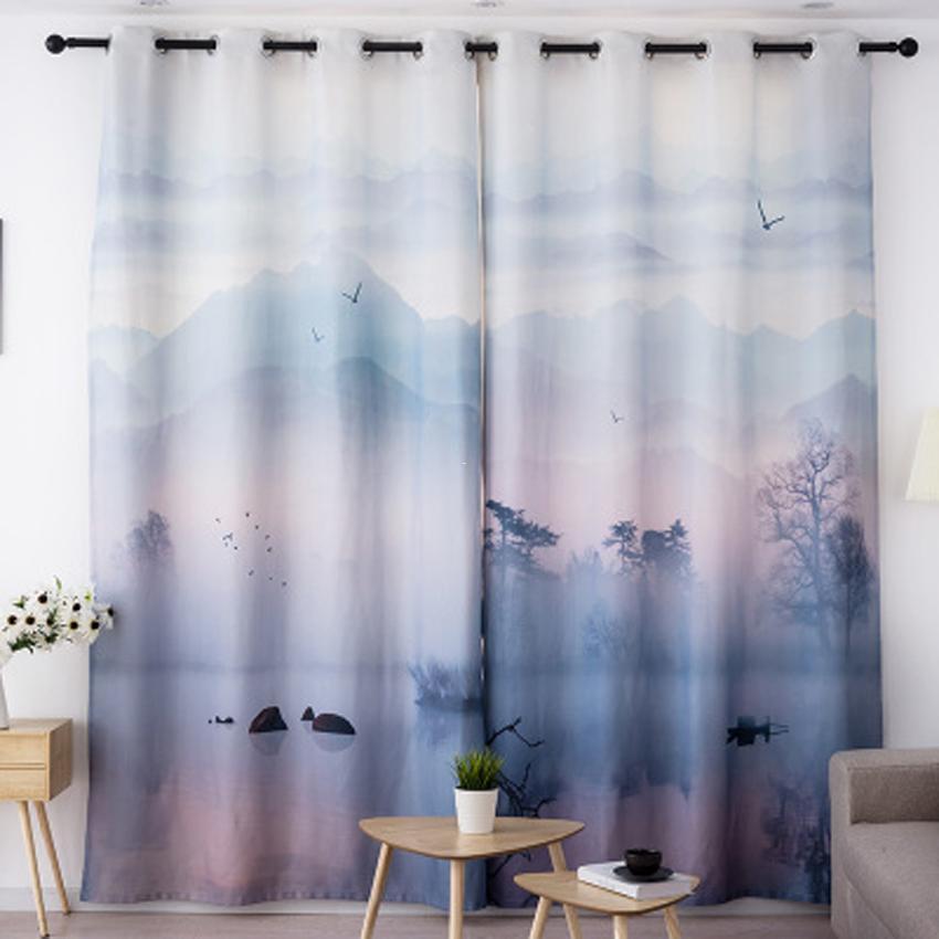 DIHINHOME Home Textile Modern Curtain DIHIN HOME 3D Printed Distant Mountain Blackout Curtains,Window Curtains Grommet Curtain For Living Room ,39x102-inch,2 Panels Include