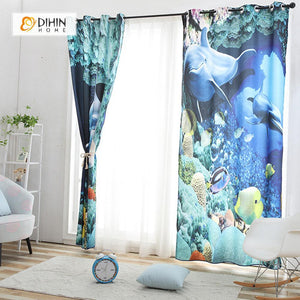 DIHINHOME Home Textile Modern Curtain DIHIN HOME 3D Printed Dolphin Blackout Curtains ,Window Curtains Grommet Curtain For Living Room ,39x102-inch,2 Panels Included