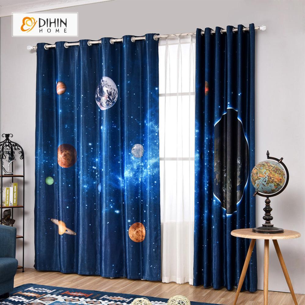 DIHINHOME Home Textile Modern Curtain DIHIN HOME 3D Printed Earth Blackout Curtains ,Window Curtains Grommet Curtain For Living Room ,39x102-inch,2 Panels Included