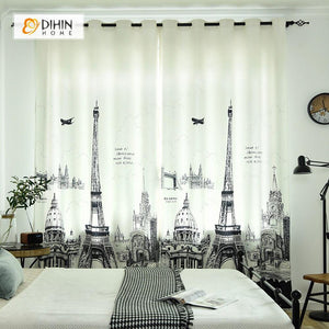 DIHINHOME Home Textile Modern Curtain DIHIN HOME 3D Printed Eiffel Tower Blackout Curtains ,Window Curtains Grommet Curtain For Living Room ,39x102-inch,2 Panels Included