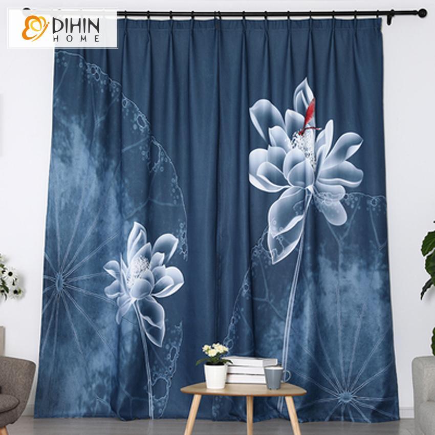 DIHINHOME Home Textile Modern Curtain DIHIN HOME 3D Printed Elegant Lotus Blackout Curtains,Window Curtains Grommet Curtain For Living Room ,39x102-inch,2 Panels Include