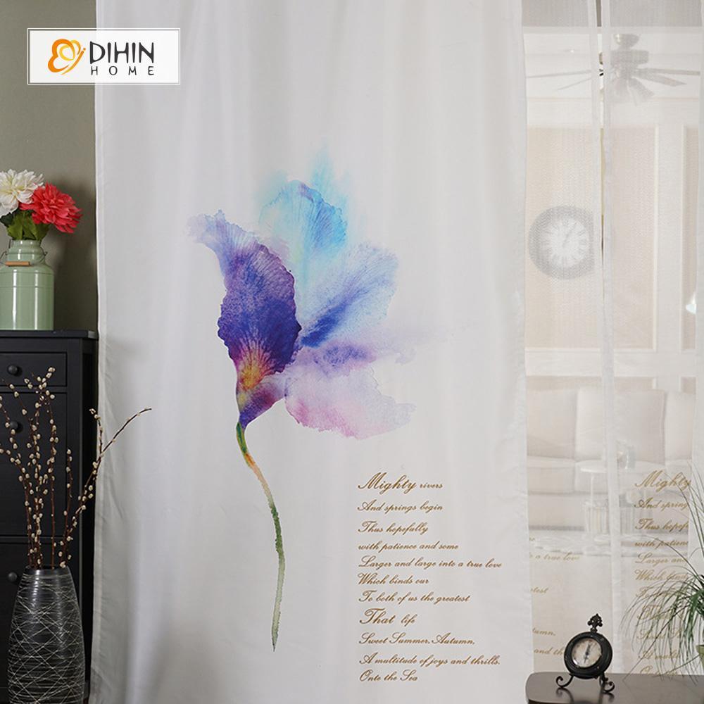 DIHINHOME Home Textile Modern Curtain DIHIN HOME 3D Printed Elegant Purple Flowers Blackout Curtains ,Window Curtains Grommet Curtain For Living Room ,39x102-inch,2 Panels Included