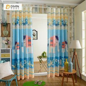 DIHINHOME Home Textile Modern Curtain DIHIN HOME 3D Printed Elephant and Flowers Blackout Curtains ,Window Curtains Grommet Curtain For Living Room ,39x102-inch,2 Panels Included