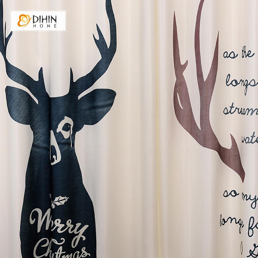 DIHINHOME Home Textile Modern Curtain DIHIN HOME 3D Printed Elk and Words Blackout Curtains ,Window Curtains Grommet Curtain For Living Room ,39x102-inch,2 Panels Included