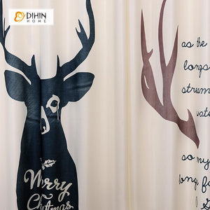 DIHINHOME Home Textile Modern Curtain DIHIN HOME 3D Printed Elk and Words Blackout Curtains ,Window Curtains Grommet Curtain For Living Room ,39x102-inch,2 Panels Included
