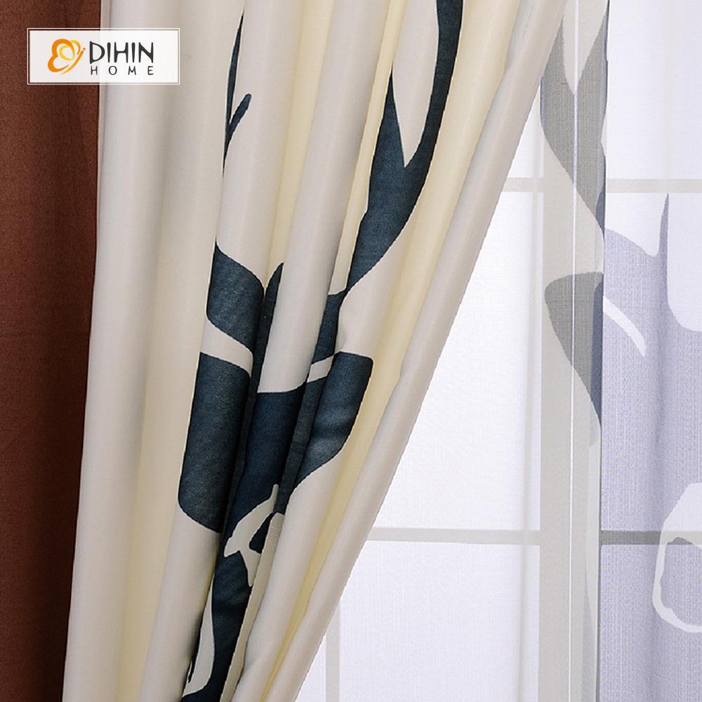 DIHINHOME Home Textile Modern Curtain DIHIN HOME 3D Printed Elk and Words Blackout Curtains ,Window Curtains Grommet Curtain For Living Room ,39x102-inch,2 Panels Included