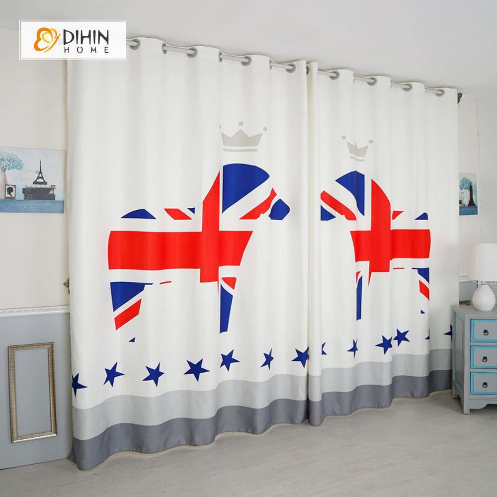 DIHINHOME Home Textile Modern Curtain DIHIN HOME 3D Printed England Horse Blackout Curtains ,Window Curtains Grommet Curtain For Living Room ,39x102-inch,2 Panels Included