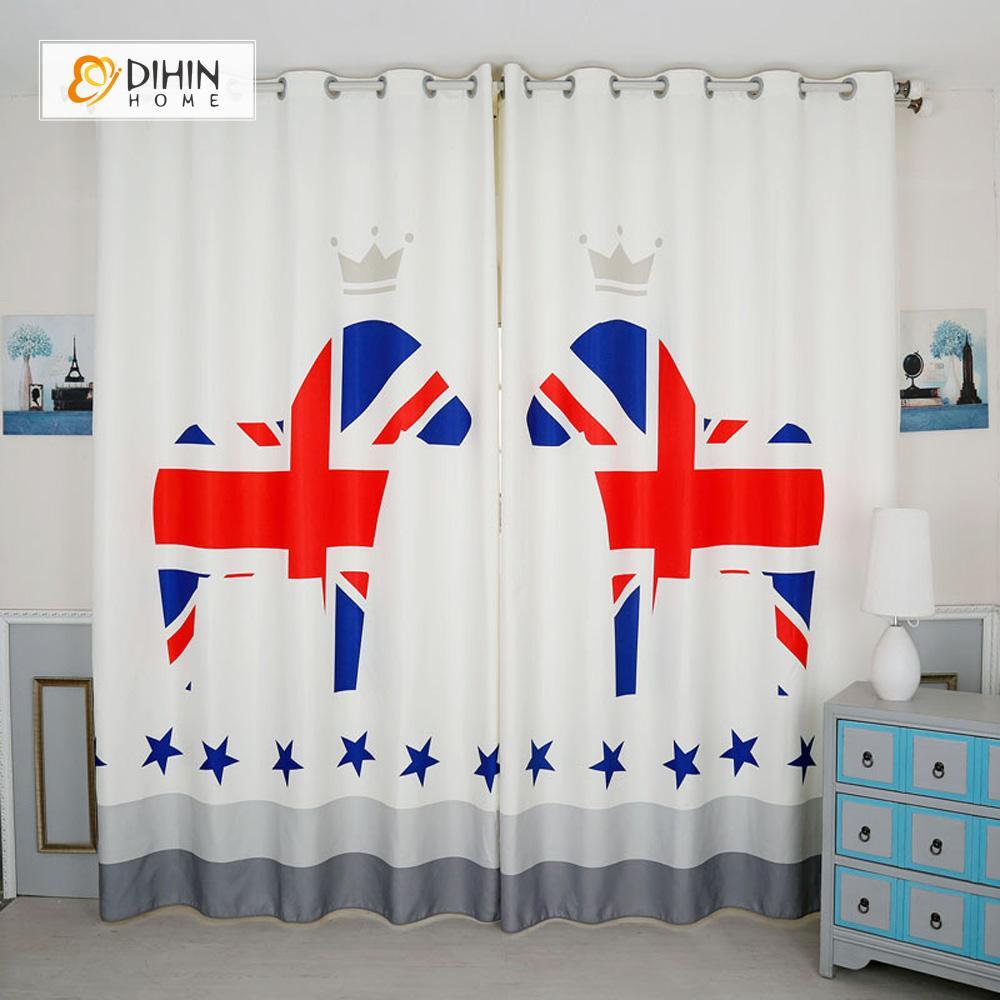 DIHINHOME Home Textile Modern Curtain DIHIN HOME 3D Printed England Horse Blackout Curtains ,Window Curtains Grommet Curtain For Living Room ,39x102-inch,2 Panels Included