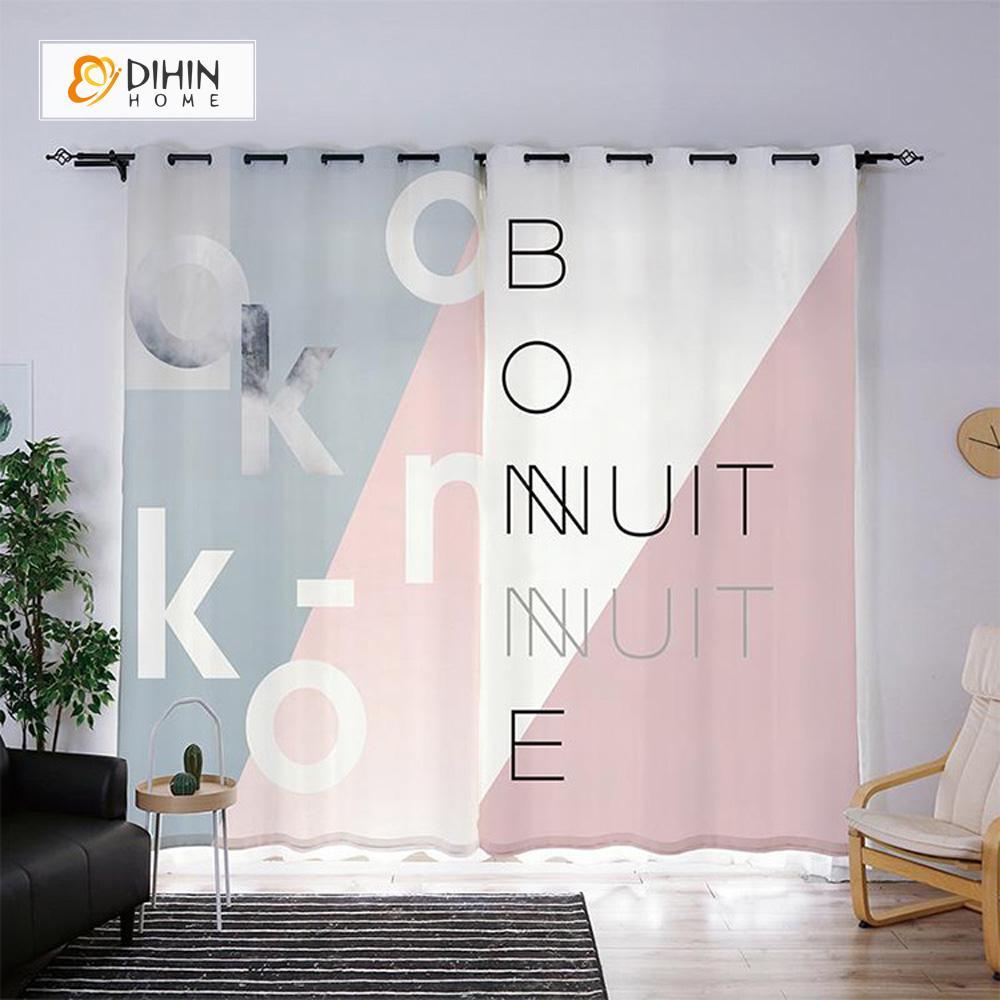 DIHINHOME Home Textile Modern Curtain DIHIN HOME 3D Printed English Alphabet Blackout Curtains ,Window Curtains Grommet Curtain For Living Room ,39x102-inch,2 Panels Included