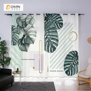 DIHINHOME Home Textile Modern Curtain DIHIN HOME 3D Printed Fascinating Botany Blackout Curtains ,Window Curtains Grommet Curtain For Living Room ,39x102-inch,2 Panels Included