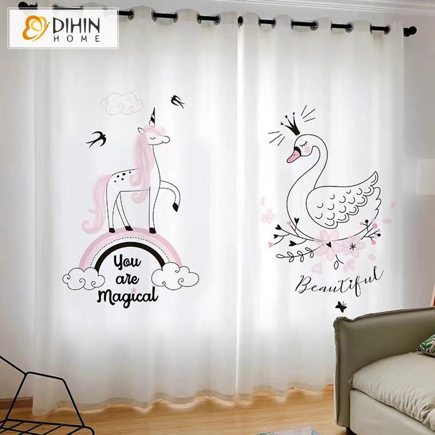 DIHINHOME Home Textile Modern Curtain DIHIN HOME 3D Printed Fashion Unicorn Blackout Curtains,Window Curtains Grommet Curtain For Living Room ,39x102-inch,2 Panels Included