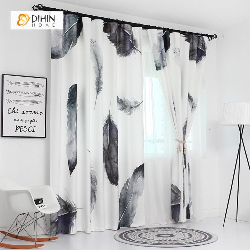 DIHINHOME Home Textile Modern Curtain DIHIN HOME 3D Printed Feather Blackout Curtains ,Window Curtains Grommet Curtain For Living Room ,39x102-inch,2 Panels Included