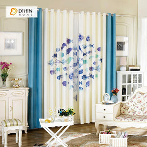 DIHINHOME Home Textile Modern Curtain DIHIN HOME 3D Printed Fish Blackout Curtains ,Window Curtains Grommet Curtain For Living Room ,39x102-inch,2 Panels Included