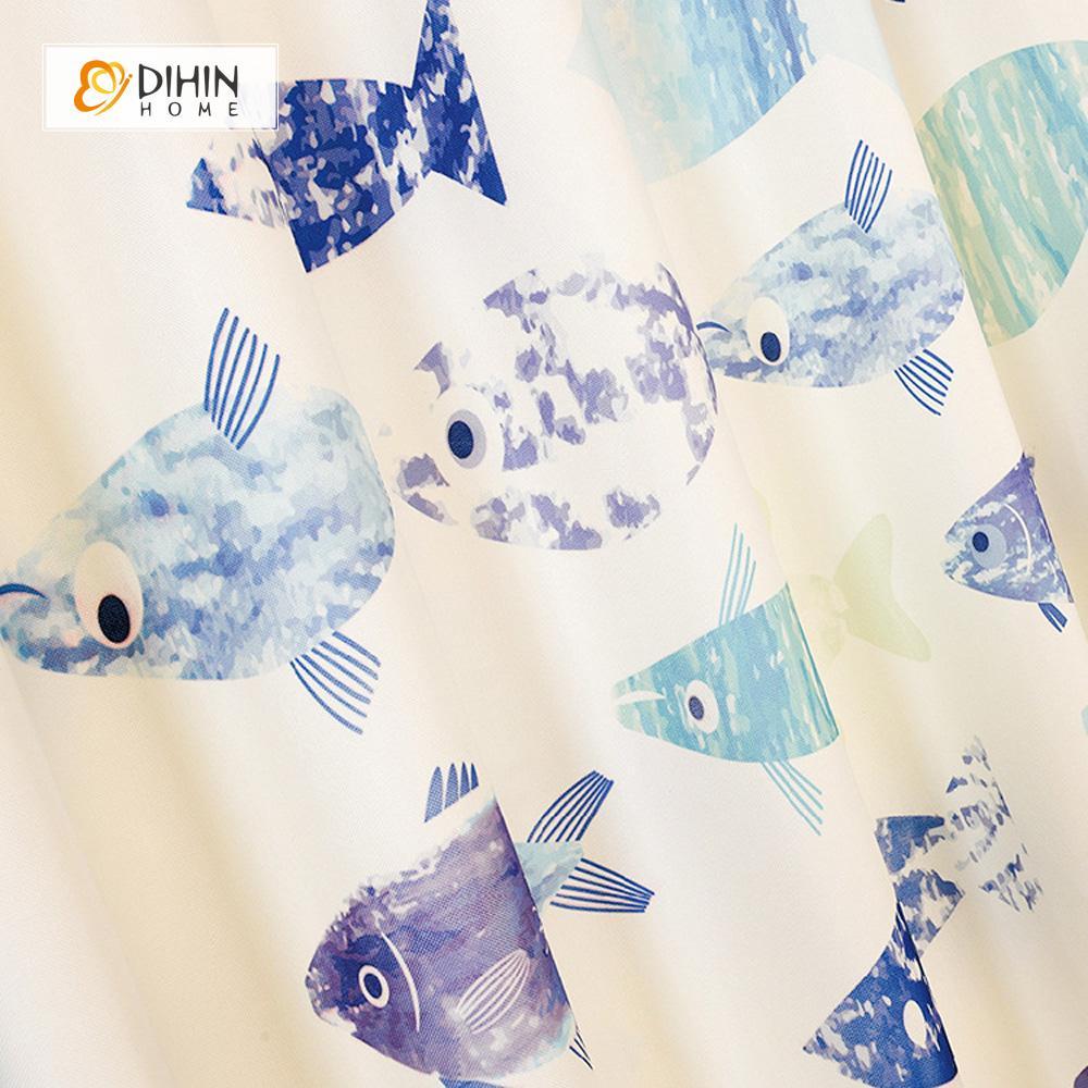 DIHINHOME Home Textile Modern Curtain DIHIN HOME 3D Printed Fish Blackout Curtains ,Window Curtains Grommet Curtain For Living Room ,39x102-inch,2 Panels Included