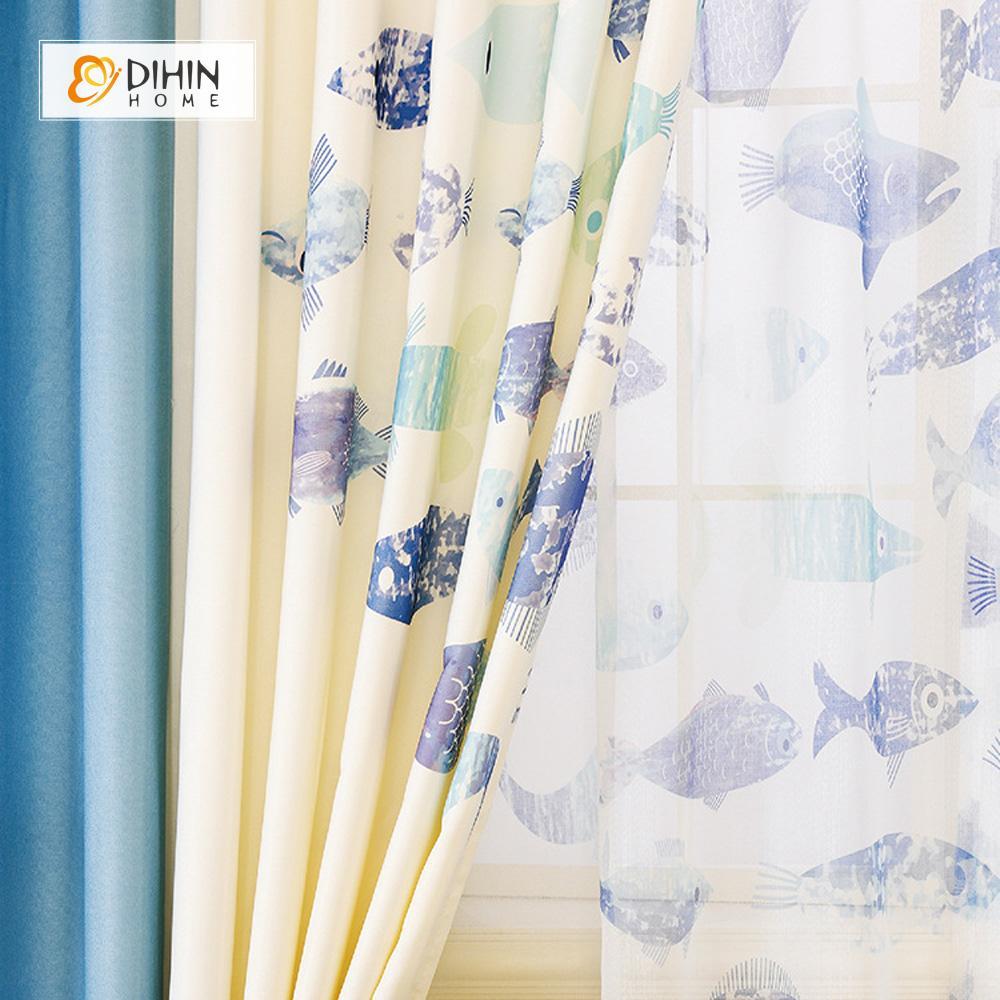 DIHINHOME Home Textile Modern Curtain DIHIN HOME 3D Printed Fish Blackout Curtains ,Window Curtains Grommet Curtain For Living Room ,39x102-inch,2 Panels Included