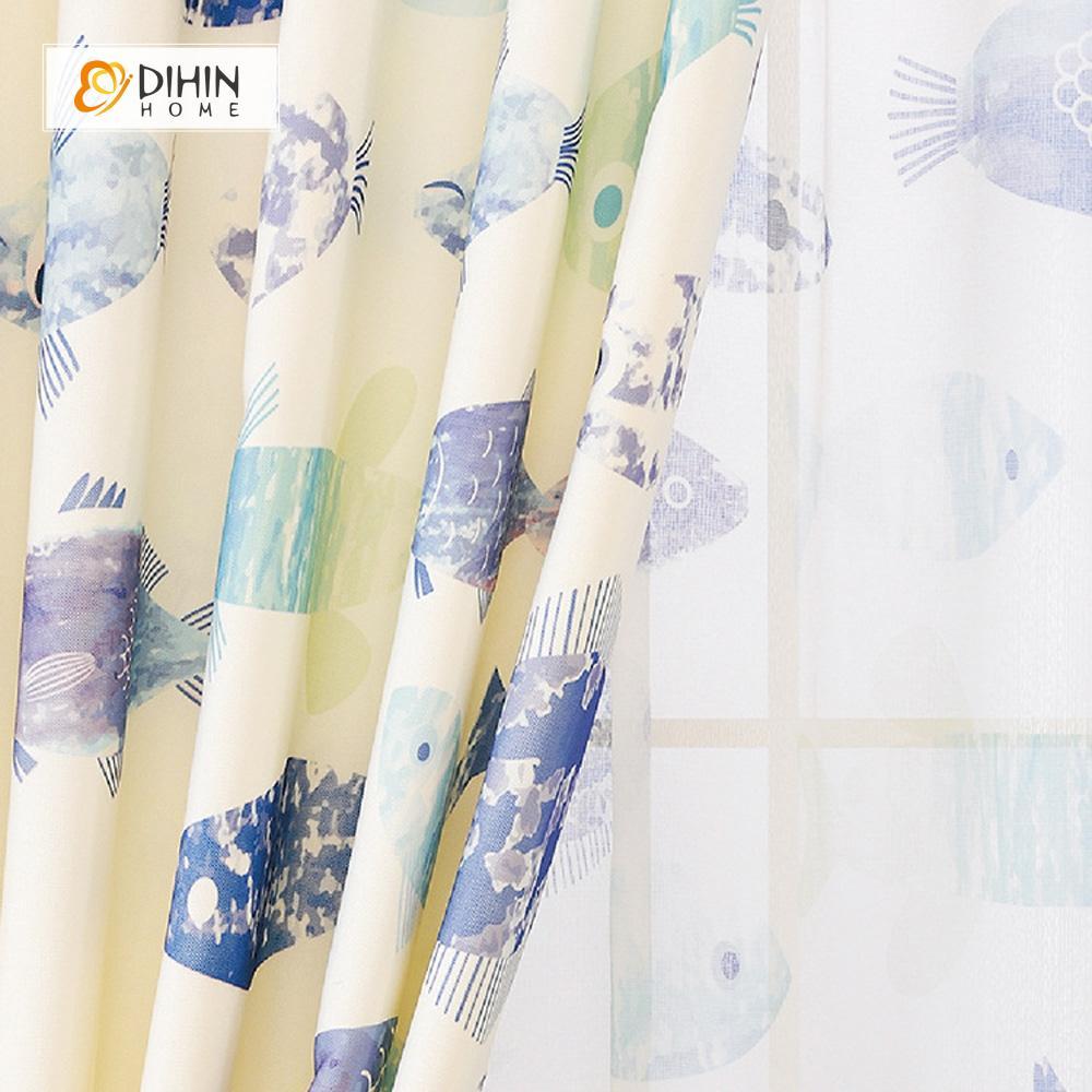 DIHINHOME Home Textile Modern Curtain DIHIN HOME 3D Printed Fish Blackout Curtains ,Window Curtains Grommet Curtain For Living Room ,39x102-inch,2 Panels Included