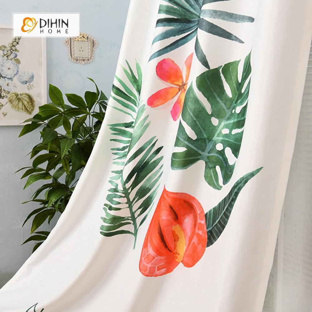 DIHINHOME Home Textile Modern Curtain DIHIN HOME 3D Printed Flowers and Leaves Blackout Curtains ,Window Curtains Grommet Curtain For Living Room ,39x102-inch,2 Panels Included