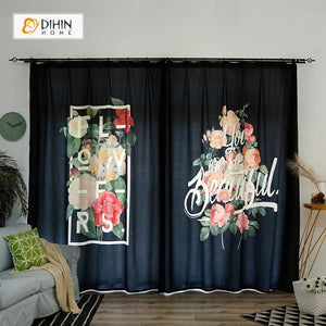 DIHINHOME Home Textile Modern Curtain DIHIN HOME 3D Printed Flowers Blackout Curtains ,Window Curtains Grommet Curtain For Living Room ,39x102-inch,2 Panels Included