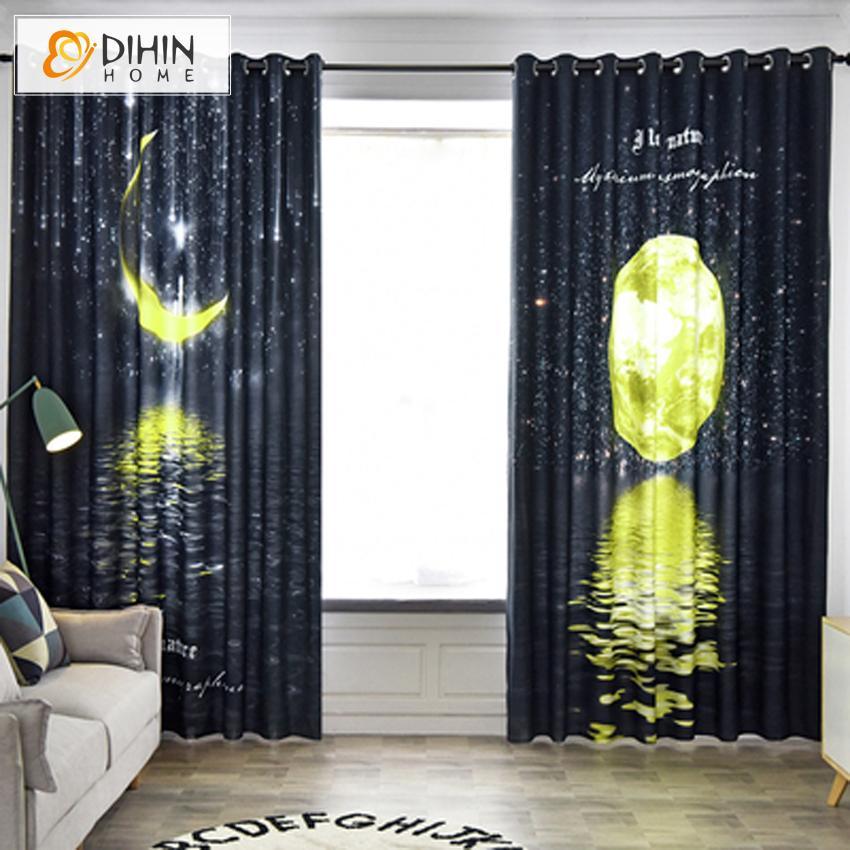 DIHINHOME Home Textile Modern Curtain DIHIN HOME 3D Printed Full Moon Blackout Curtains,Window Curtains Grommet Curtain For Living Room ,39x102-inch,2 Panels Include