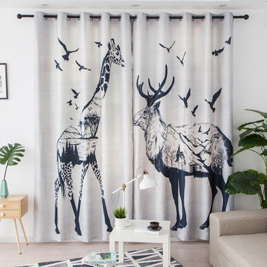 DIHINHOME Home Textile Modern Curtain DIHIN HOME 3D Printed Giraffe and Birds Blackout Curtains,Window Curtains Grommet Curtain For Living Room ,39x102-inch,2 Panels Include