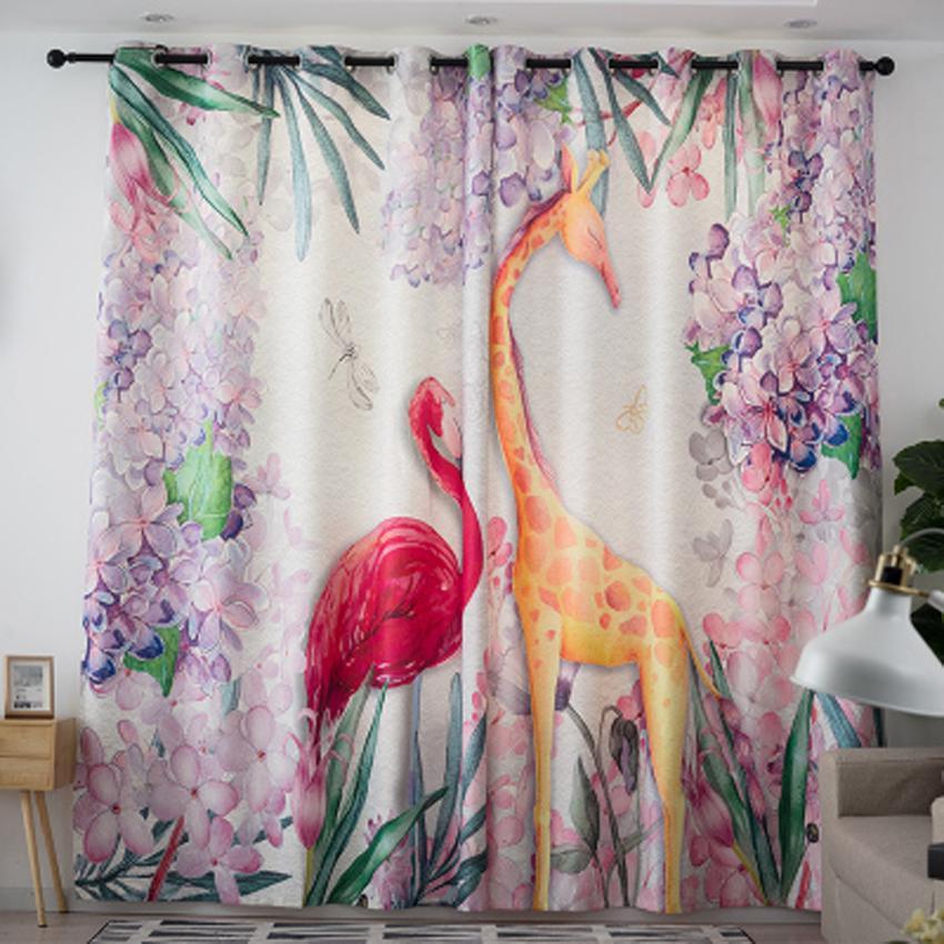 DIHINHOME Home Textile Modern Curtain DIHIN HOME 3D Printed Giraffe and Cranes Blackout Curtains,Window Curtains Grommet Curtain For Living Room ,39x102-inch,2 Panels Include