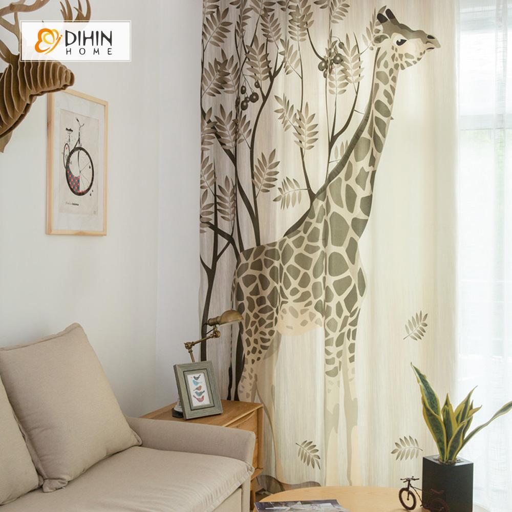 DIHINHOME Home Textile Modern Curtain DIHIN HOME 3D Printed Giraffe Blackout Curtains ,Window Curtains Grommet Curtain For Living Room ,39x102-inch,2 Panels Included