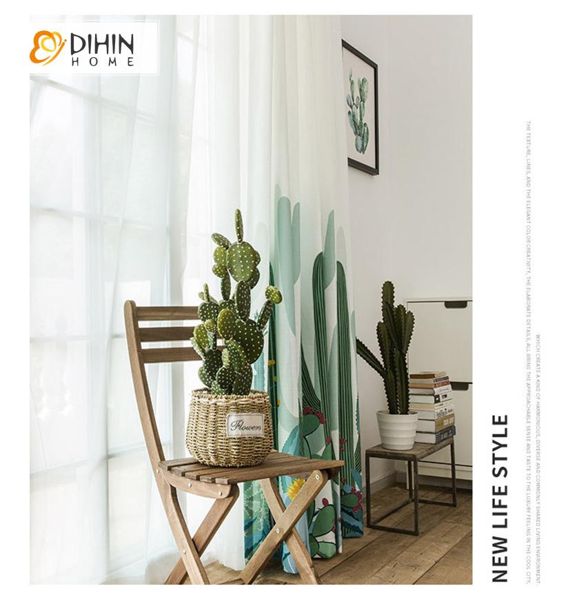 DIHIN HOME 3D Printed Green Cactus Blackout Curtains ,Window Curtains Grommet Curtain For Living Room ,39x102-inch,2 Panels Included