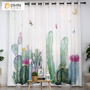 DIHIN HOME 3D Printed Green Cactus Blackout Curtains,Window Curtains Grommet Curtain For Living Room ,39x102-inch,2 Panels Included