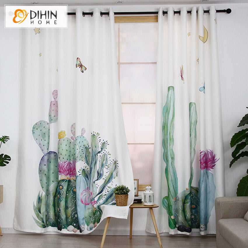 DIHINHOME Home Textile Modern Curtain DIHIN HOME 3D Printed Green Cactus Blackout Curtains,Window Curtains Grommet Curtain For Living Room ,39x102-inch,2 Panels Included