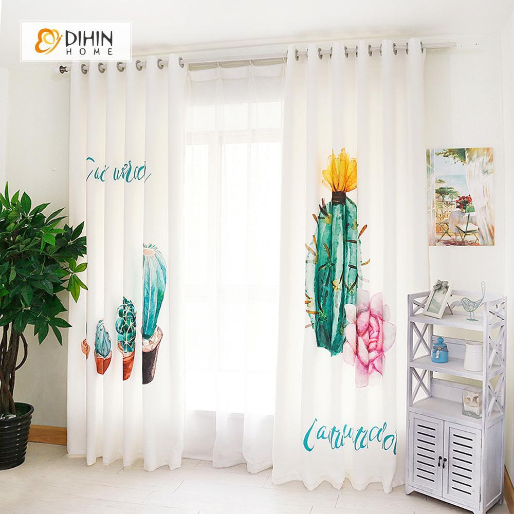 DIHINHOME Home Textile Modern Curtain DIHIN HOME 3D Printed Green Cactus Blackout Curtains ,Window Curtains Grommet Curtain For Living Room ,39x102-inch,2 Panels Included