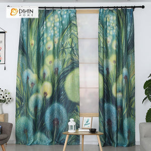 DIHINHOME Home Textile Modern Curtain DIHIN HOME 3D Printed Green Dandelion Blackout Curtains ,Window Curtains Grommet Curtain For Living Room ,39x102-inch,2 Panels Included