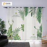 DIHINHOME Home Textile Modern Curtain DIHIN HOME 3D Printed Green Elk and Leaf Blackout Curtains ,Window Curtains Grommet Curtain For Living Room ,39x102-inch,2 Panels Included