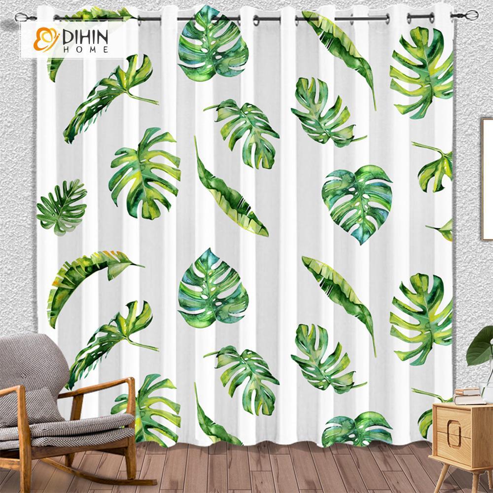 DIHINHOME Home Textile Modern Curtain DIHIN HOME 3D Printed Green Leaves Blackout Curtains ,Window Curtains Grommet Curtain For Living Room ,39x102-inch,2 Panels Included