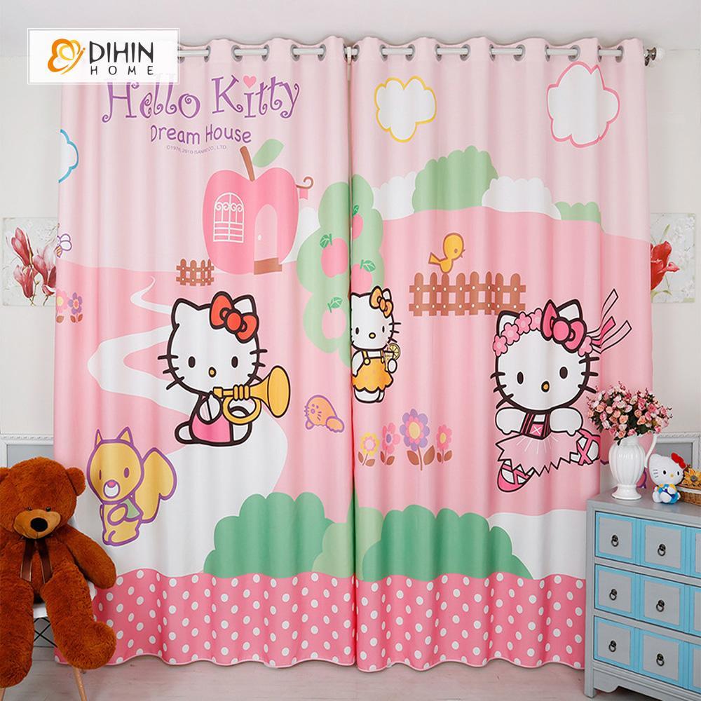 DIHINHOME Home Textile Modern Curtain DIHIN HOME 3D Printed Hello Kitty Blackout Curtains ,Window Curtains Grommet Curtain For Living Room ,39x102-inch,2 Panels Included