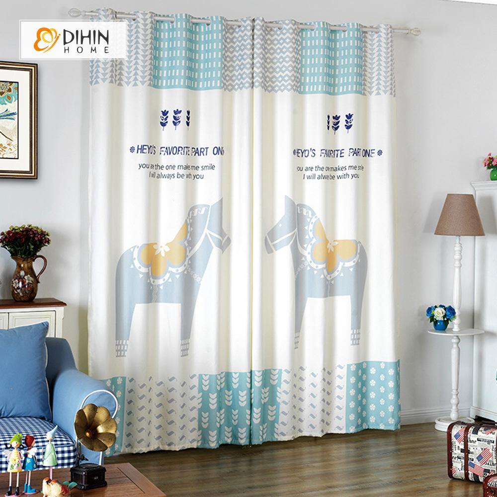 DIHINHOME Home Textile Modern Curtain DIHIN HOME 3D Printed Horses Blackout Curtains ,Window Curtains Grommet Curtain For Living Room ,39x102-inch,2 Panels Included